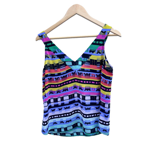 Rory Beca silk Women printed Sleeveless top blouse size medium pattern